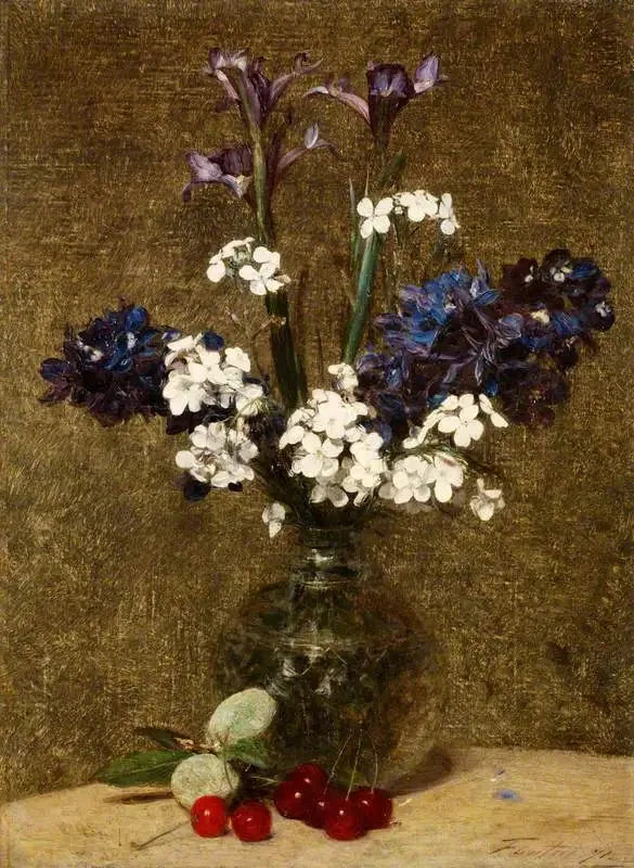 Fiori: Iris e Gelsomini, con ciliegie e mandorle sul tavolo - Henri Fantin-Latour
