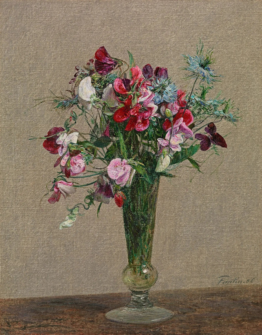 Fiori, pois di profumo e nigelle in un piccolo vaso - Henri Fantin-Latour