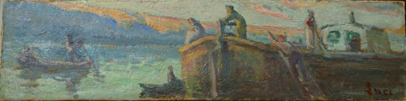 Paesaggio fluviale con carrozzina e bambino - Maximilien Luce