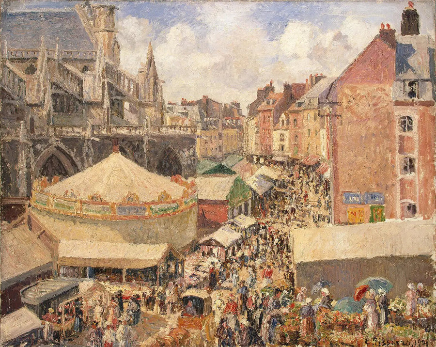 Fiera a Dieppe, mattinata soleggiata - Camille Pissarro