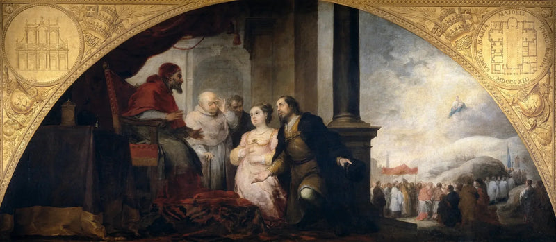 Fondazione di Santa Maria Maggiore a Roma. Il patrizio racconta il suo sogno al Papa. - Bartolomé Esteban Murillo