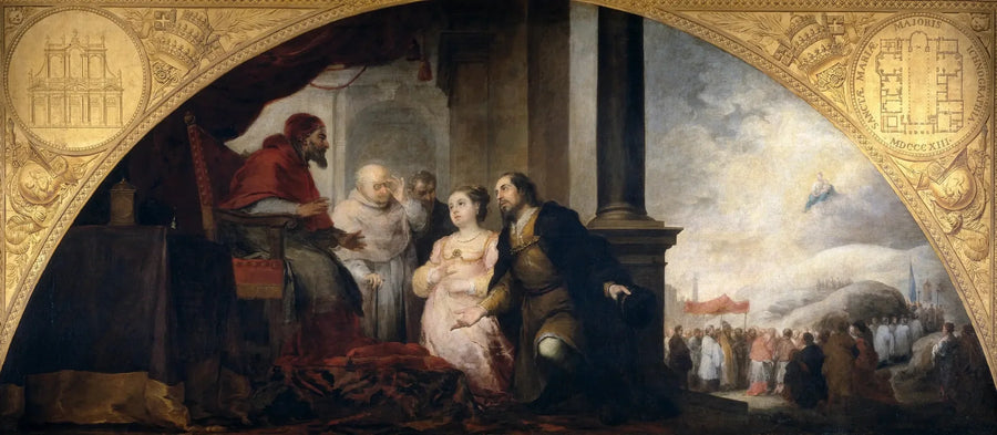 Fondazione di Santa Maria Maggiore a Roma. Il patrizio racconta il suo sogno al Papa. - Bartolomé Esteban Murillo