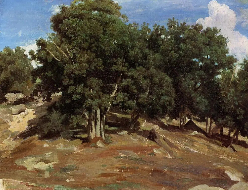 Fontainebleau – Chênes noirs du Bas-Préau - Jean-Baptiste Camille Corot image 1 copie peinte à la main à l’huile