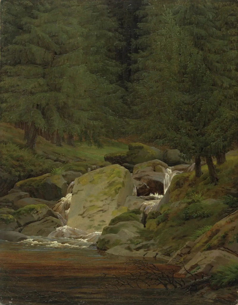 foresta di abeti con cascata - Caspar David Friedrich