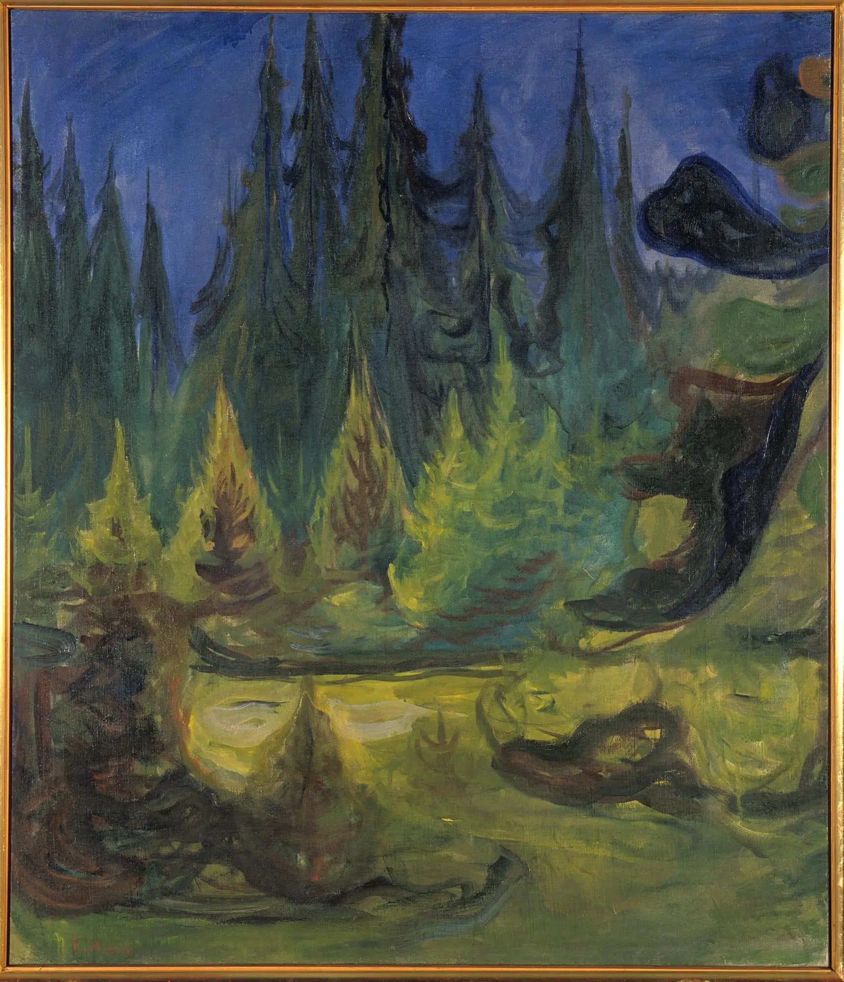 Reproduction du tableau « forêt d'épicéas - Edvard Munch » par Alpha Reproduction en peinture à l’huile