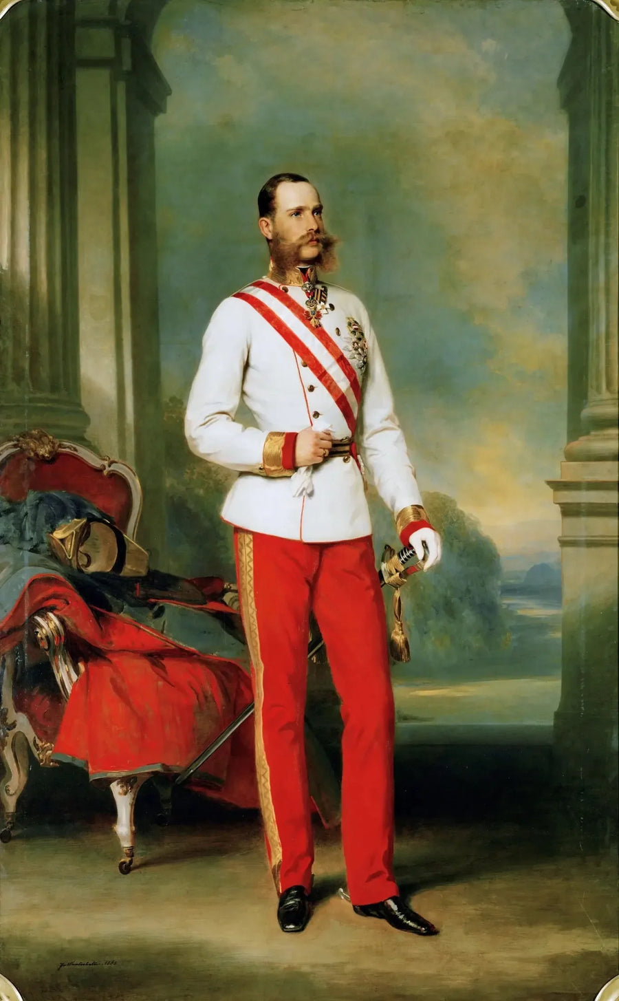 Francesco Giuseppe I, imperatore d'Austria, indossando un'uniforme da maresciallo con la grande stella dell'ordine militare di Maria Teresa - Franz Xaver Winterhalter