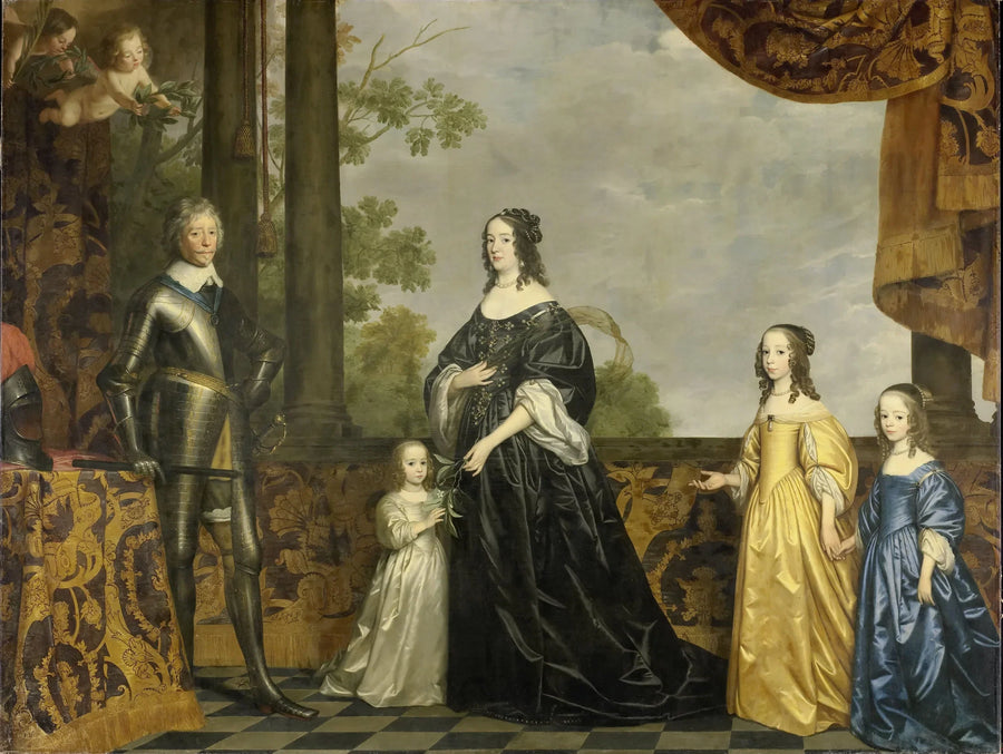 Frédéric-Henri (1584-1647), principe d'Orange, sua moglie Amélie van Solms (1602-1675) e le loro tre figlie più giovani, Albertine Agnès (1634-1696), Henriette Catharine (1637-1708) e Marie (1642-1688) - Gerrit van Honthorst