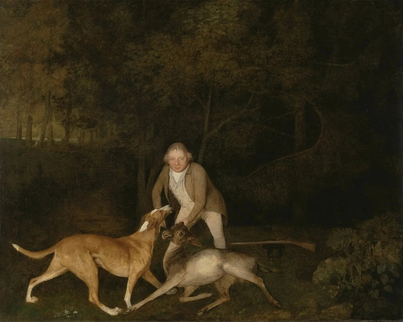 Freeman, il guardaboschi del conte di Clarendon, con una capriola morente e un cane - George Stubbs