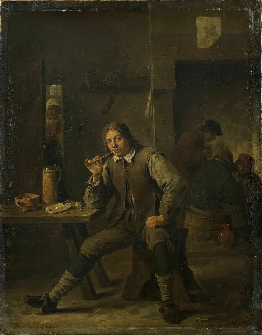 Fumatore appoggiato a un tavolo - David Teniers il Giovane
