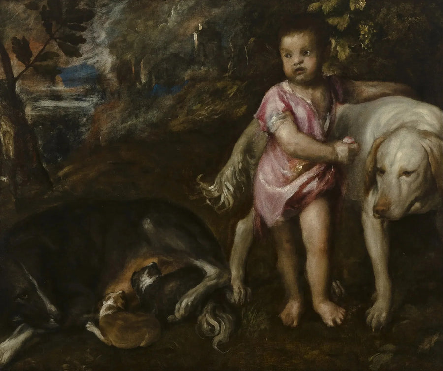 Ragazzo con cani in un paesaggio - Titian