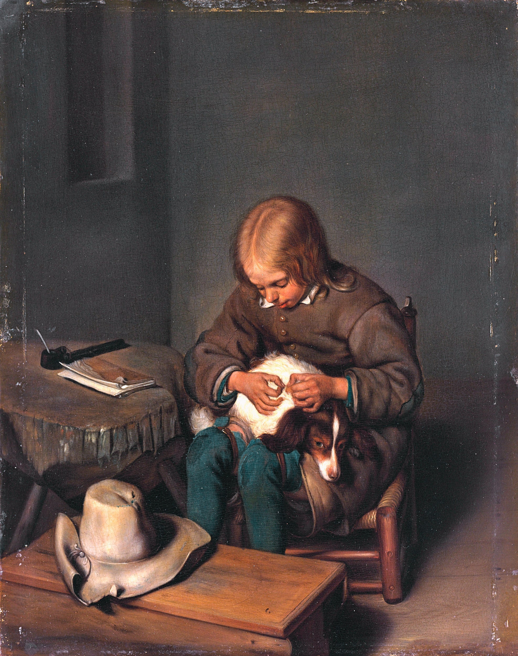 Garçon fuyant un chien - Gerard ter Borch image 1 reproduction artisanale de tableau