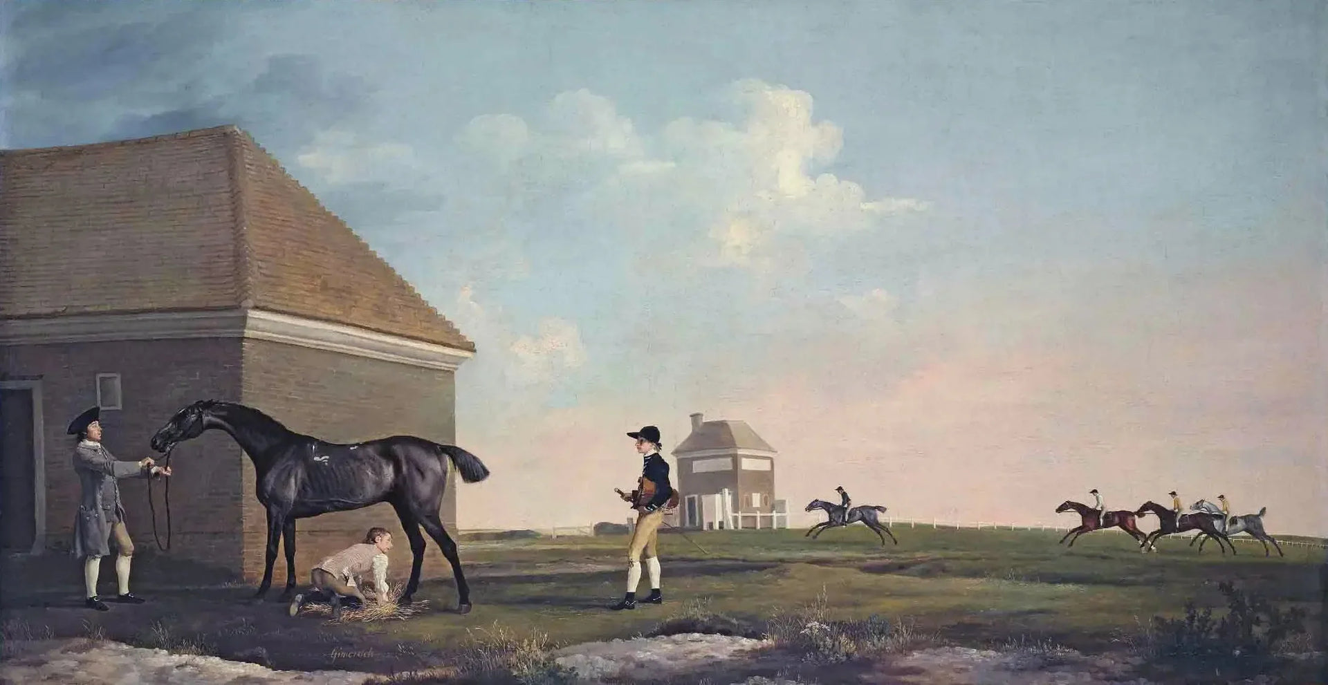 Gimcrack sur Newmarket Heath, avec un entraîneur, un palefrenier et un jockey - George Stubbs image 1 tableau peint à l’huile sur toile