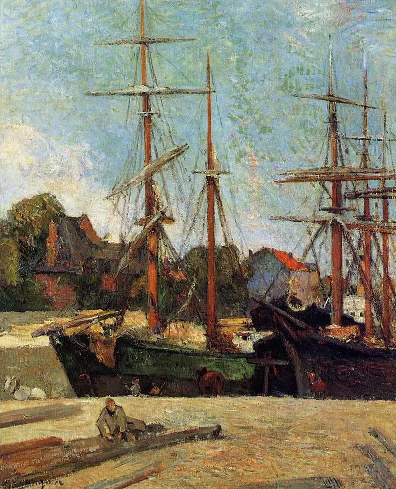 Goleta e tre alberi in banchina, o Barche al porto - Paul Gauguin