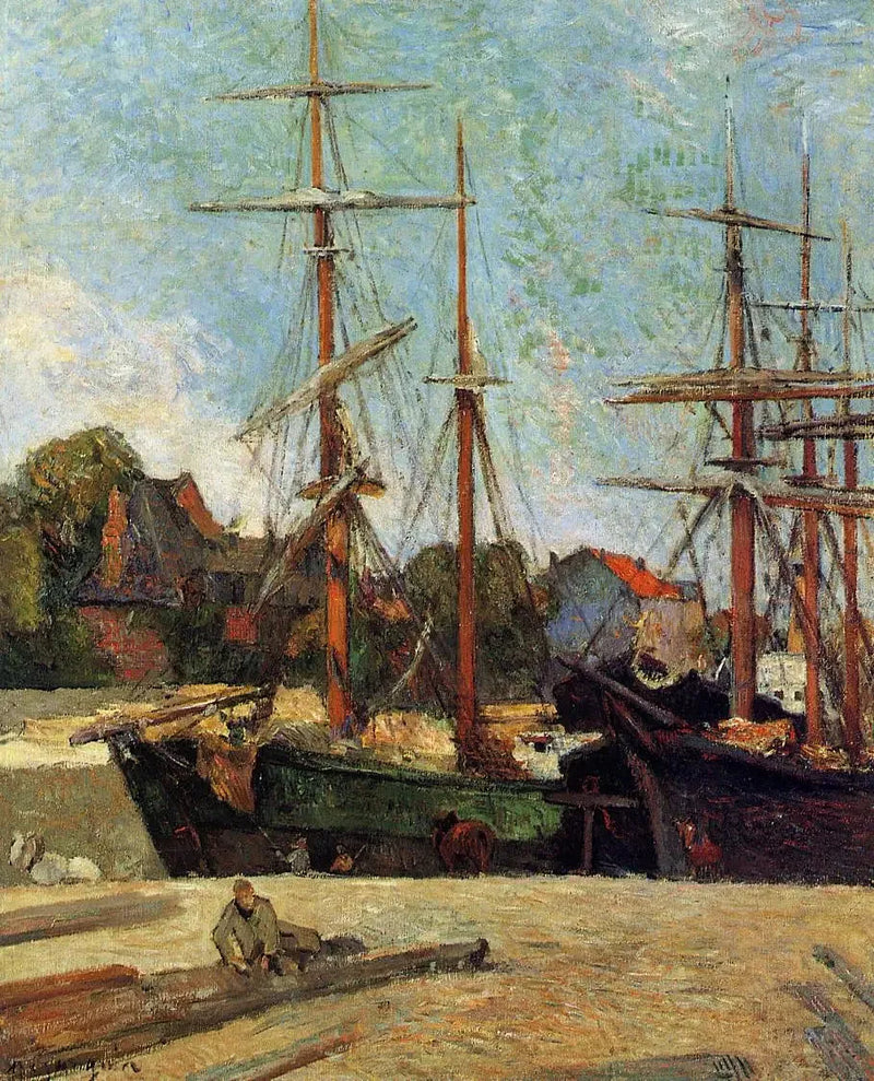 Goleta e tre alberi in banchina, o Barche al porto - Paul Gauguin