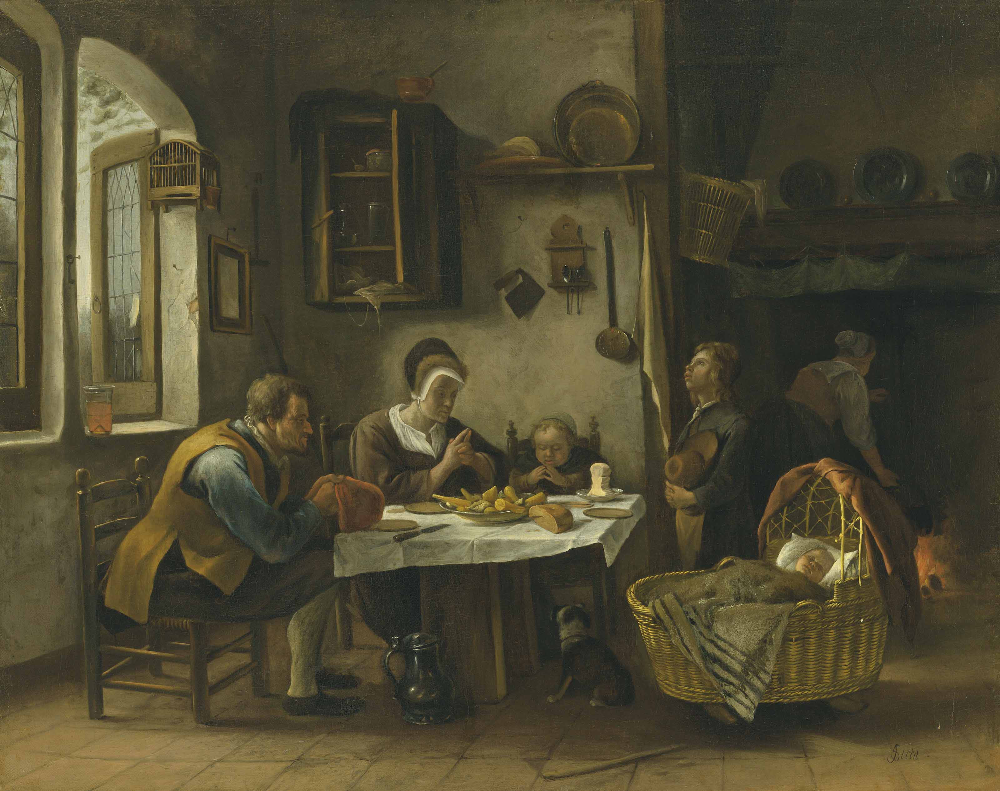 Grâce avant le repas - Jan Steen image 1 copie peinte à la main à l’huile