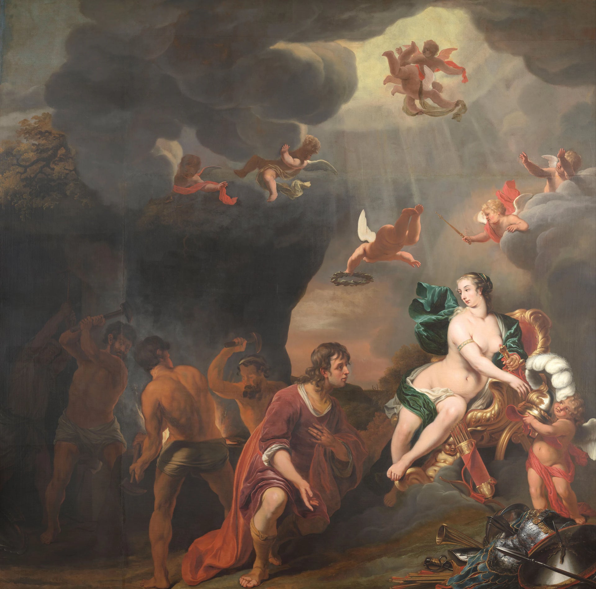 Grâce à l'intercession de Vénus, Énée reçoit une nouvelle armure dans la forge de Vulcain - Ferdinand Bol