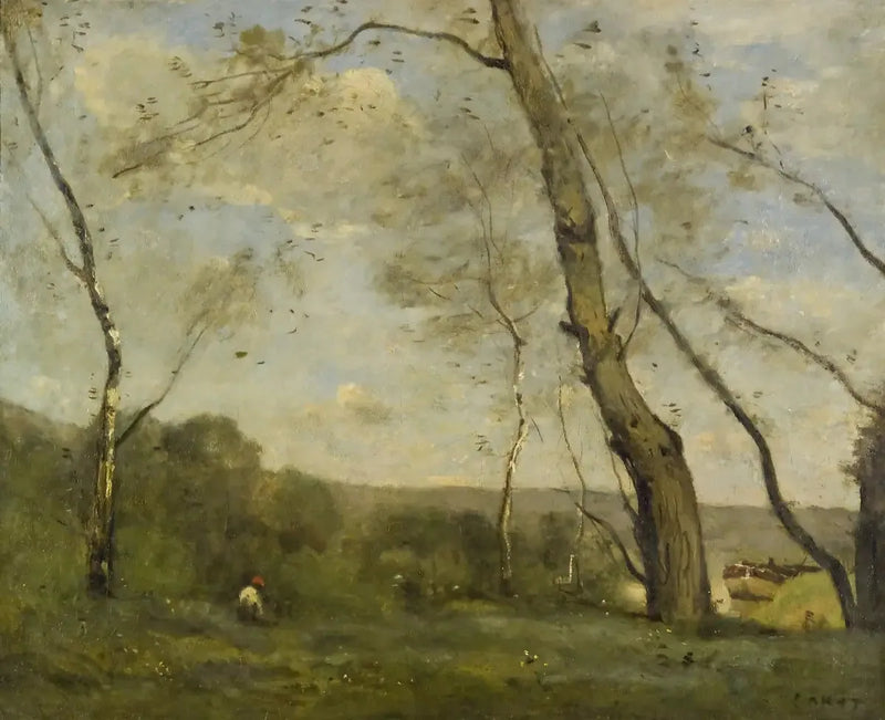 Grandi alberi dominanti la riva di un fiume - Jean-Baptiste Camille Corot