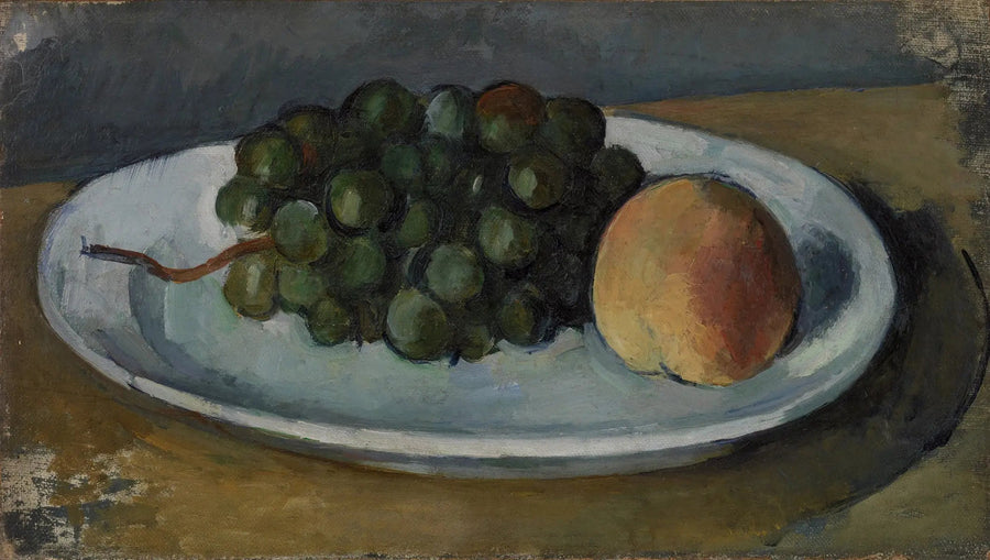 Grappolo d'uva e pesca su un piatto - Paul Cézanne