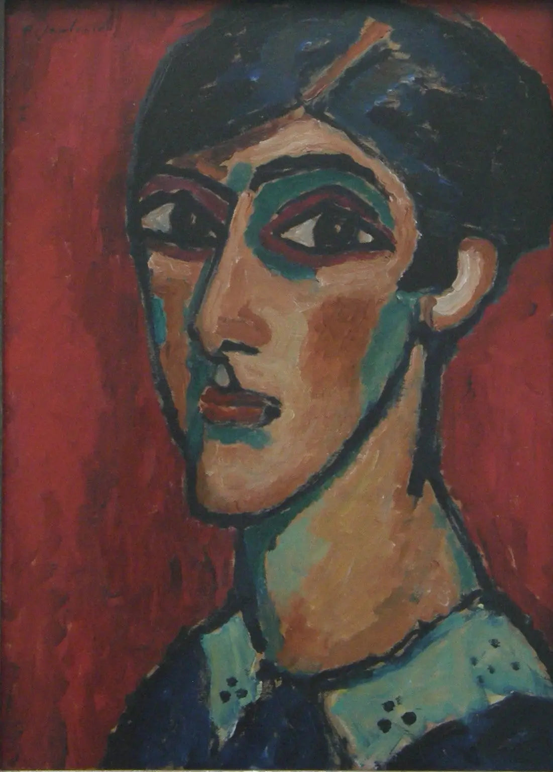 Grosse tête de femme sur rouge - Alexej von Jawlensky image 1 copie peinte à la main à l’huile