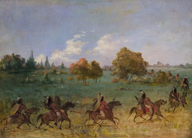 Gruppo di guerra comanche in marcia, completamente equipaggiato - George Catlin