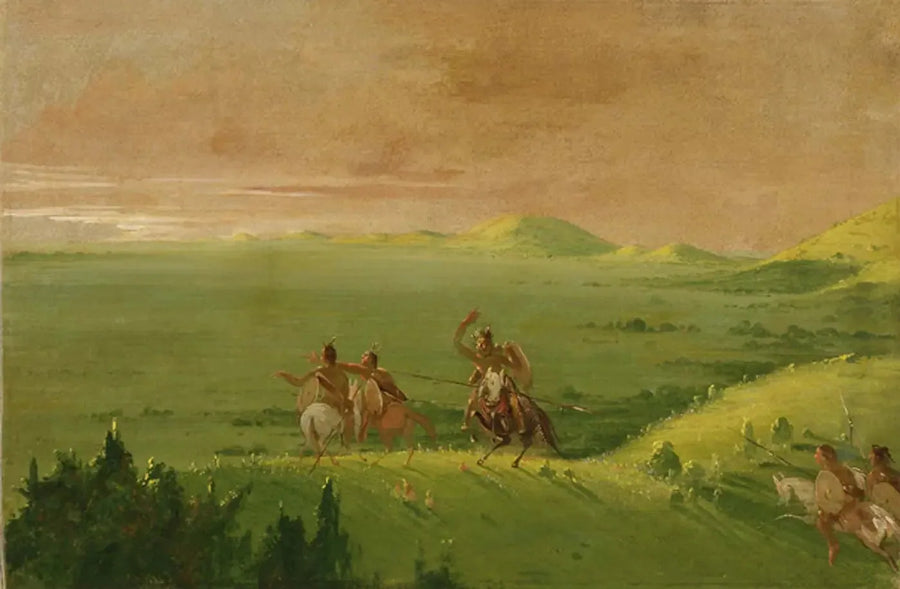 Gruppo di guerra comanche, il capo scopre il nemico e esorta i suoi uomini all'alba - George Catlin