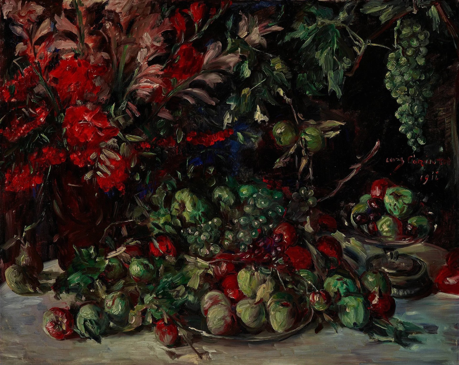 Grünes Stilleben mit Früchten und Gladiolen - Lovis Corinth image 1 reproduction de peinture à l’huile