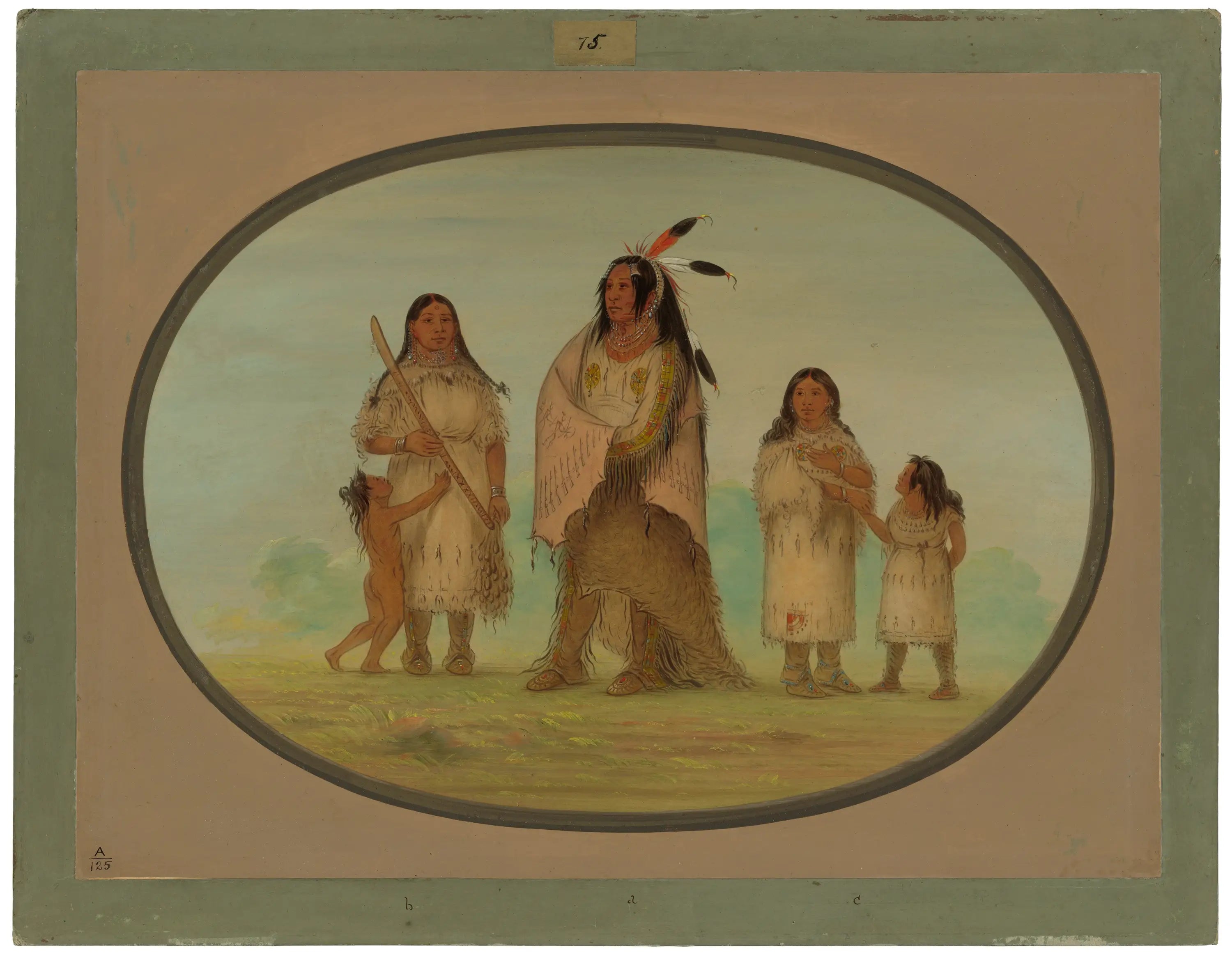 Guerrier Assinneboine et sa famille - George Catlin - Alpha Reproduction
