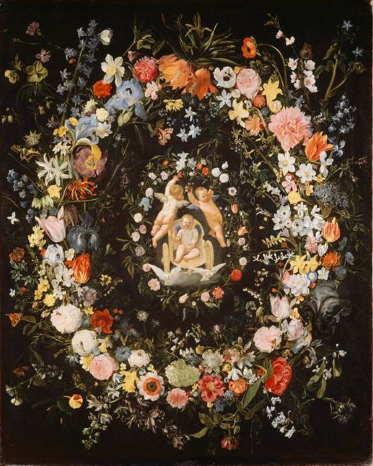 Guirlanda di fiori che circonda un medaglione che rappresenta il trionfo dell'amore - Domenichino
