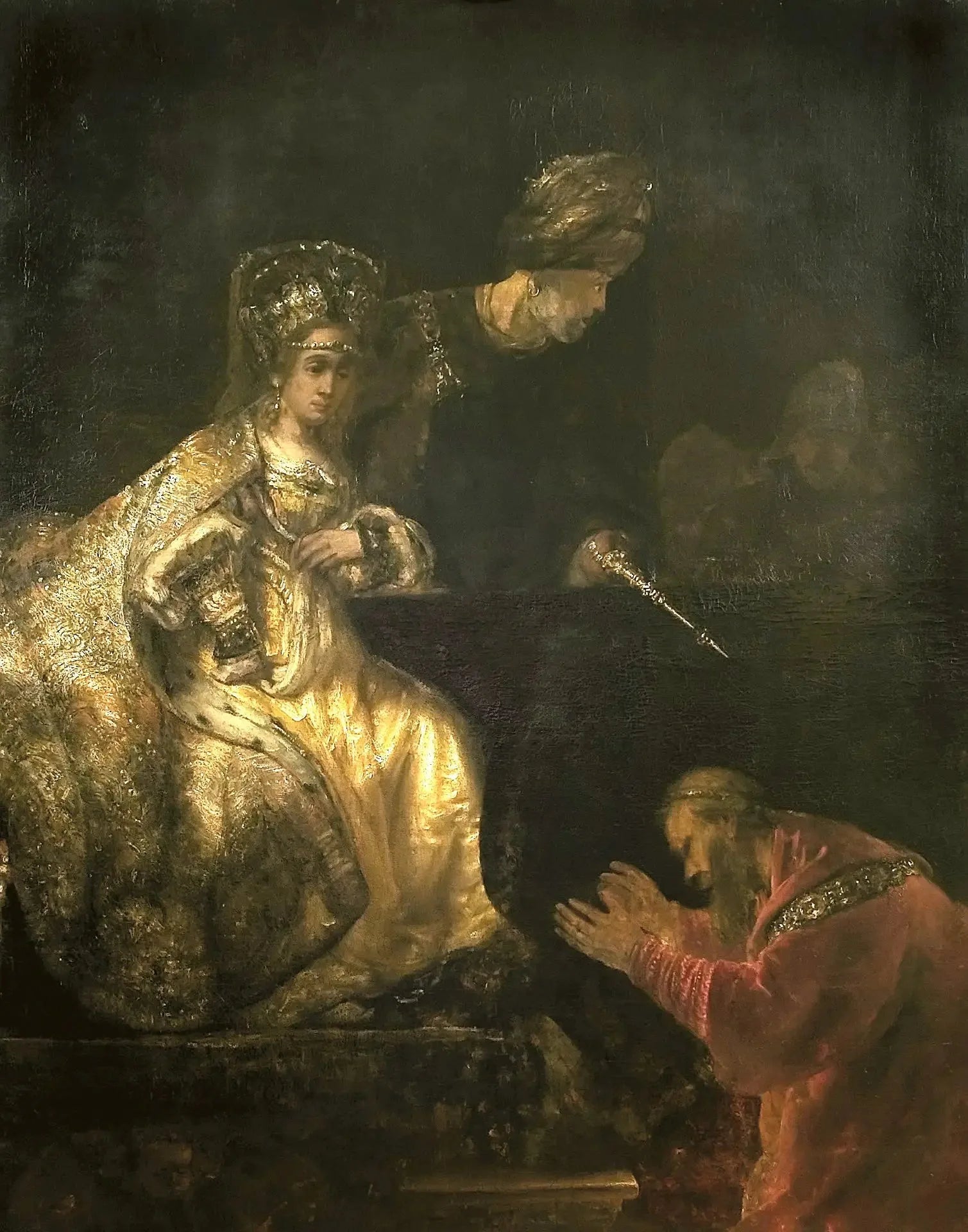 Haman supplie Esther de lui donner la vie sauve - Rembrandt image 1 tableau peint à l’huile sur toile