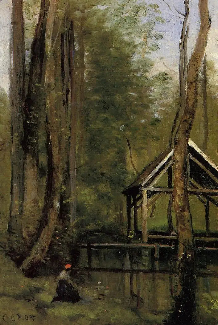 Hangar de pêche a Mothois vicino a Gournay-en-Brais - Jean-Baptiste Camille Corot