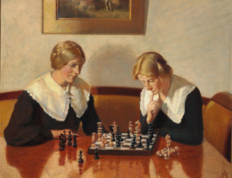 Helga Ancher ed Engel Saxild giocano a scacchi nella casa di Markvej a Skagen. -Michael Peter Ancher
