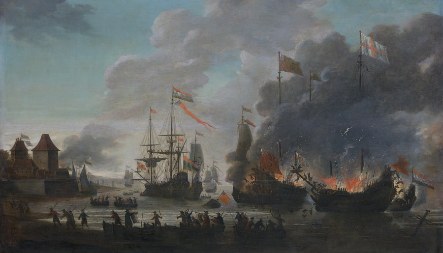 Les Hollandais incendièrent des navires anglais lors du voyage vers Chatham, le 20 juin 1667 - Jan van Leyden