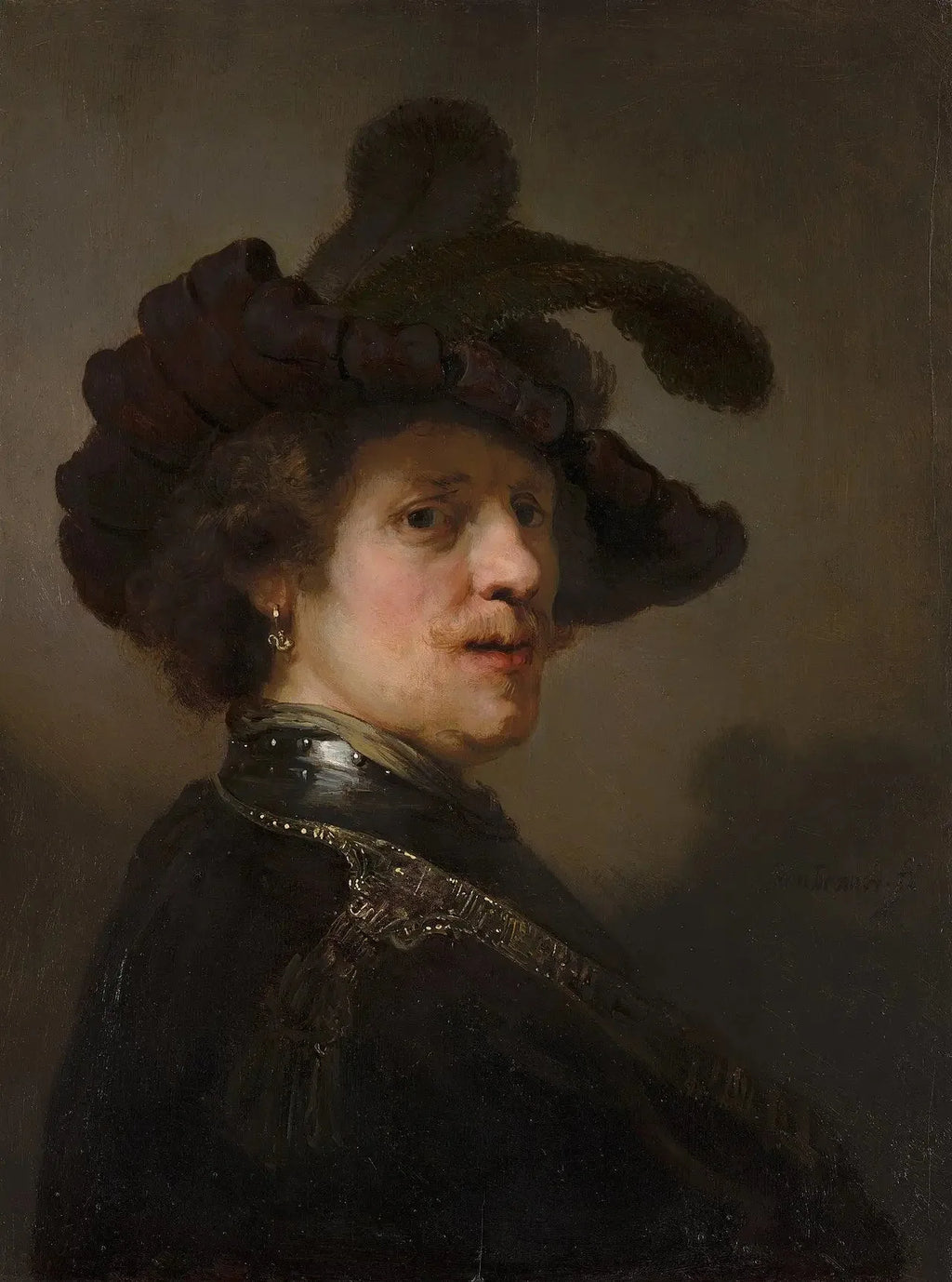 Homme au chapeau à plumes - Rembrandt image 1 reproduction de peinture à l’huile