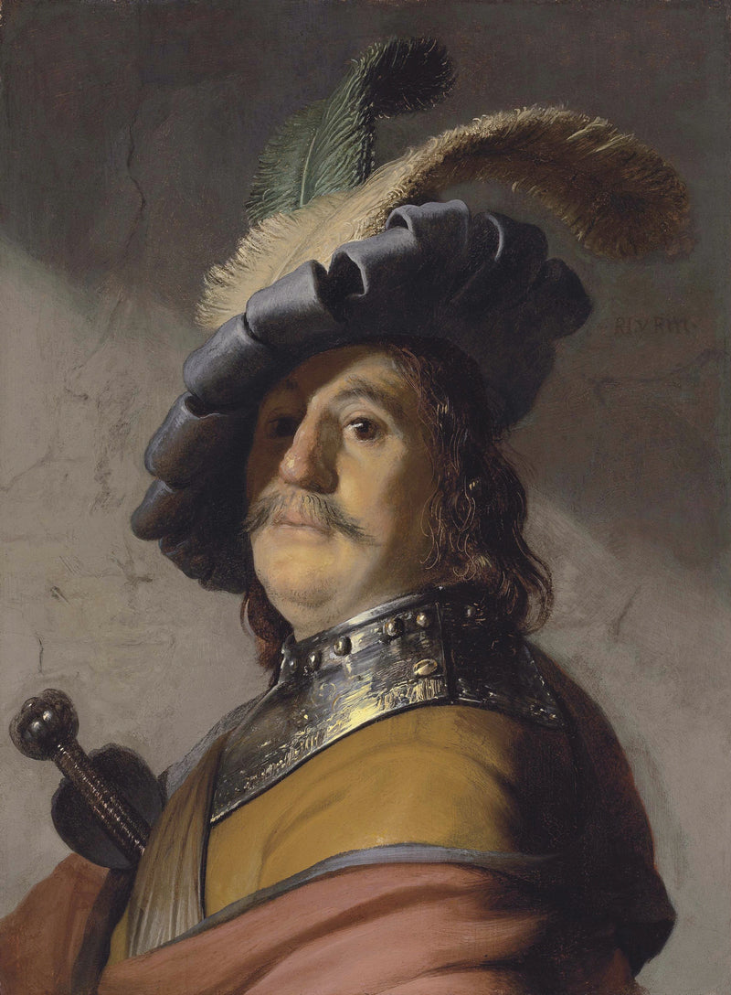 Busto di un uomo con un gorgerin e un berretto di piume - Rembrandt
