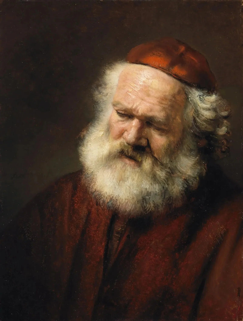 Busto di un vecchio uomo barbuto con berretto rosso - Rembrandt