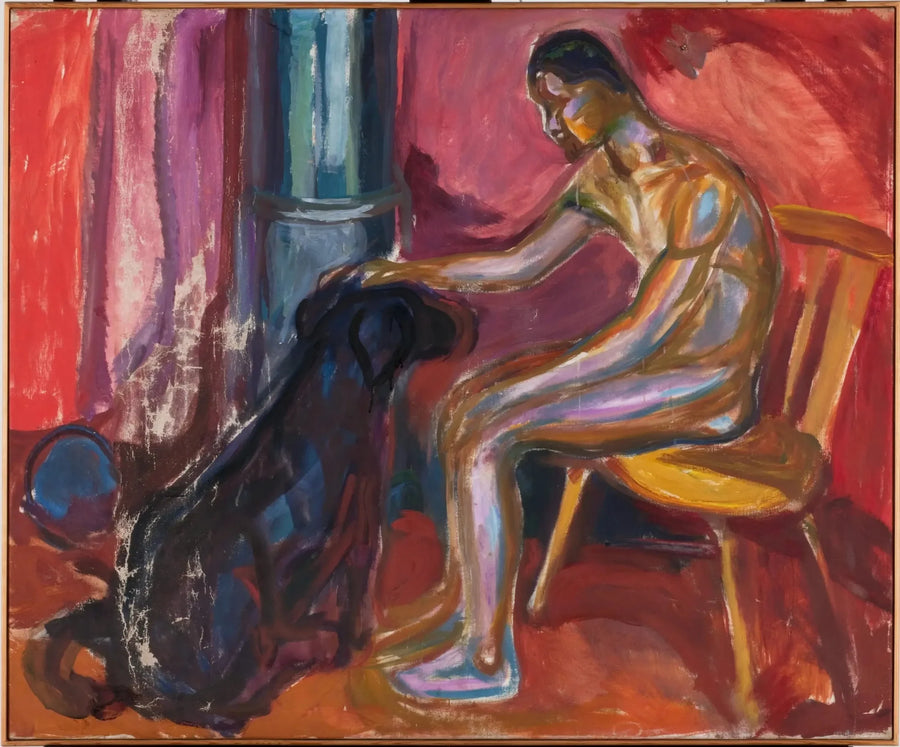 Uomo nudo seduto con un cane - Edvard Munch