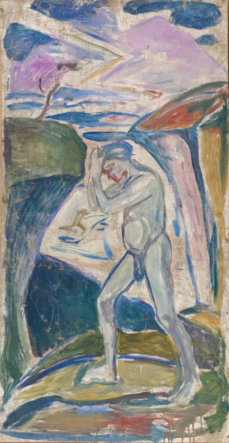 Uomo nudo in un paesaggio roccioso - Edvard Munch