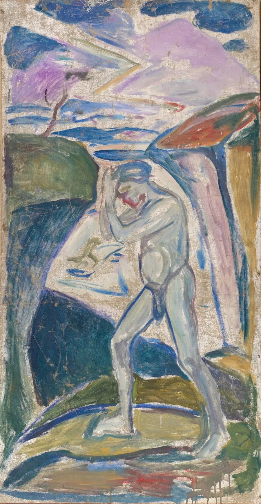Uomo nudo in un paesaggio roccioso - Edvard Munch
