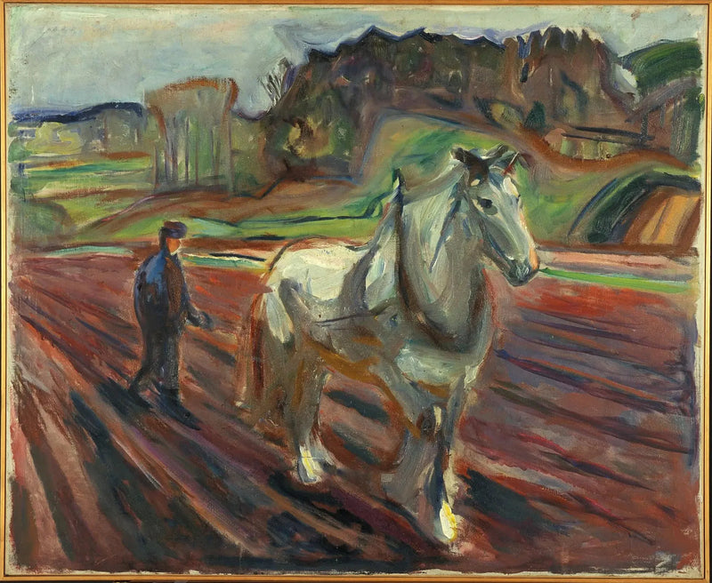 Uomo che lavora con un cavallo bianco - Edvard Munch