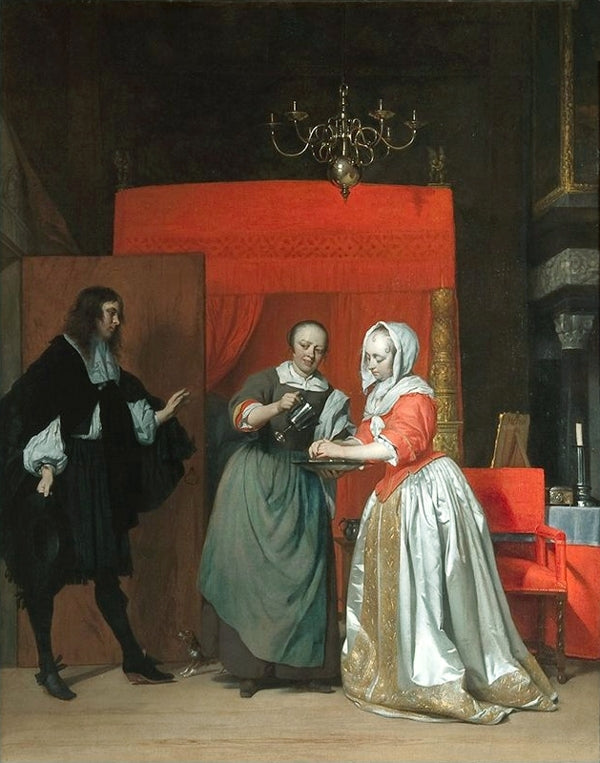 Homme visitant une Femme se lavant les mains - Gabriel Metsu image 1 reproduction de peinture à l’huile