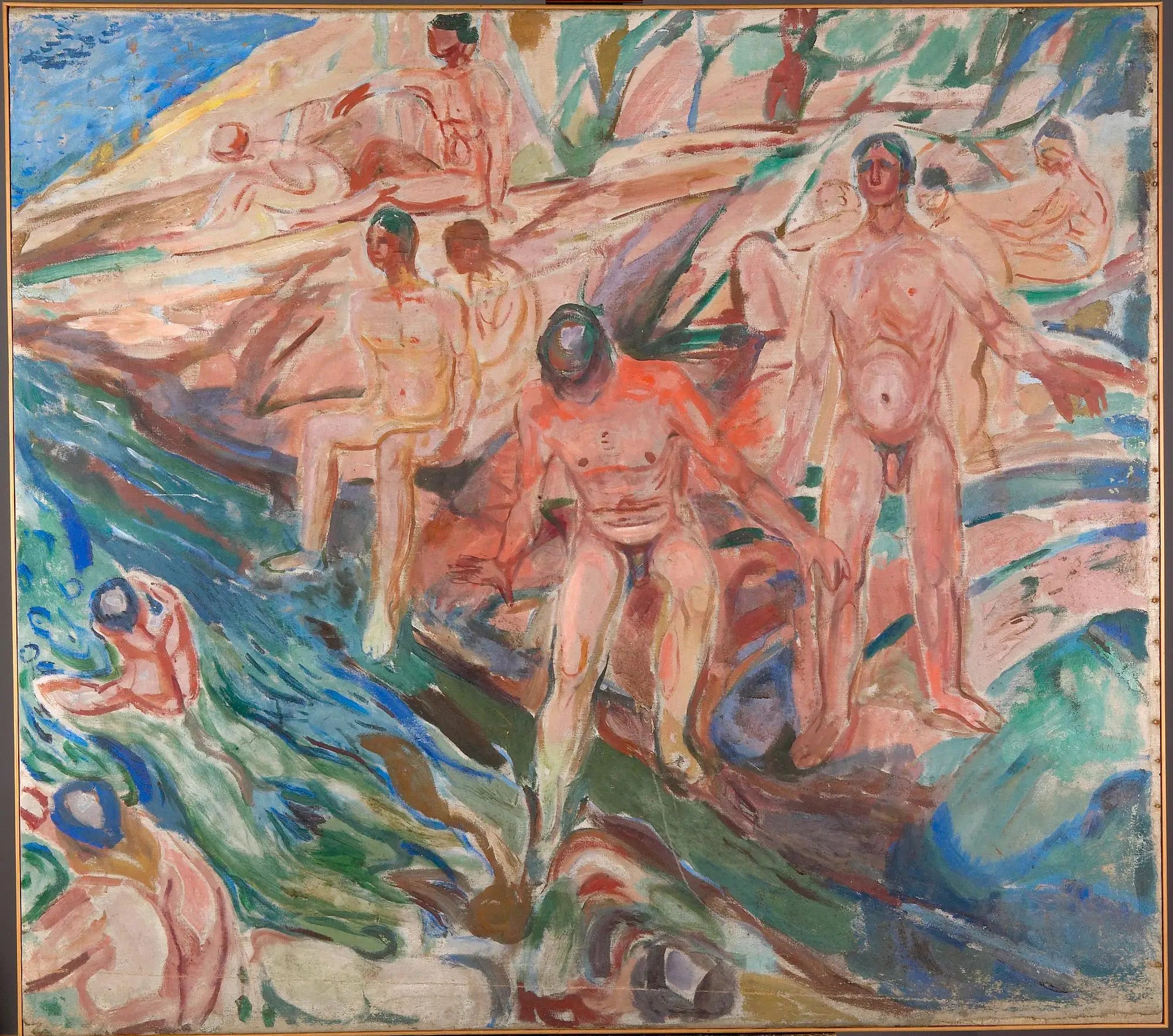 Reproduction du tableau « Hommes se baignant sur les rochers - Edvard Munch » par Alpha Reproduction en peinture à l’huile