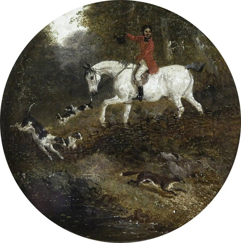 Otto scene circolari di caccia alla volpe: cani che inseguono una volpe in nascondiglio - John Frederick Herring, Sr.