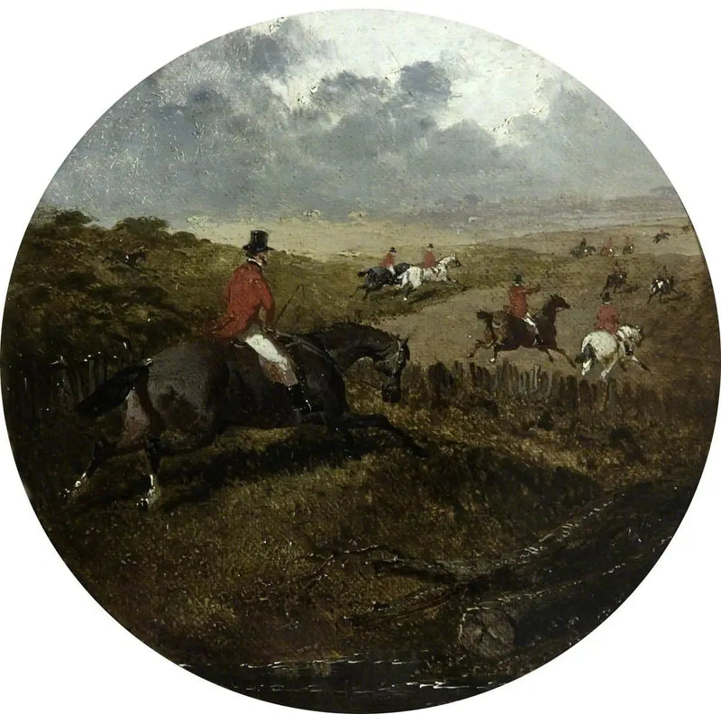 Otto scene di caccia alla volpe circolari: i cani gridano a pieni polmoni, seguiti dal campo - John Frederick Herring, Sr.