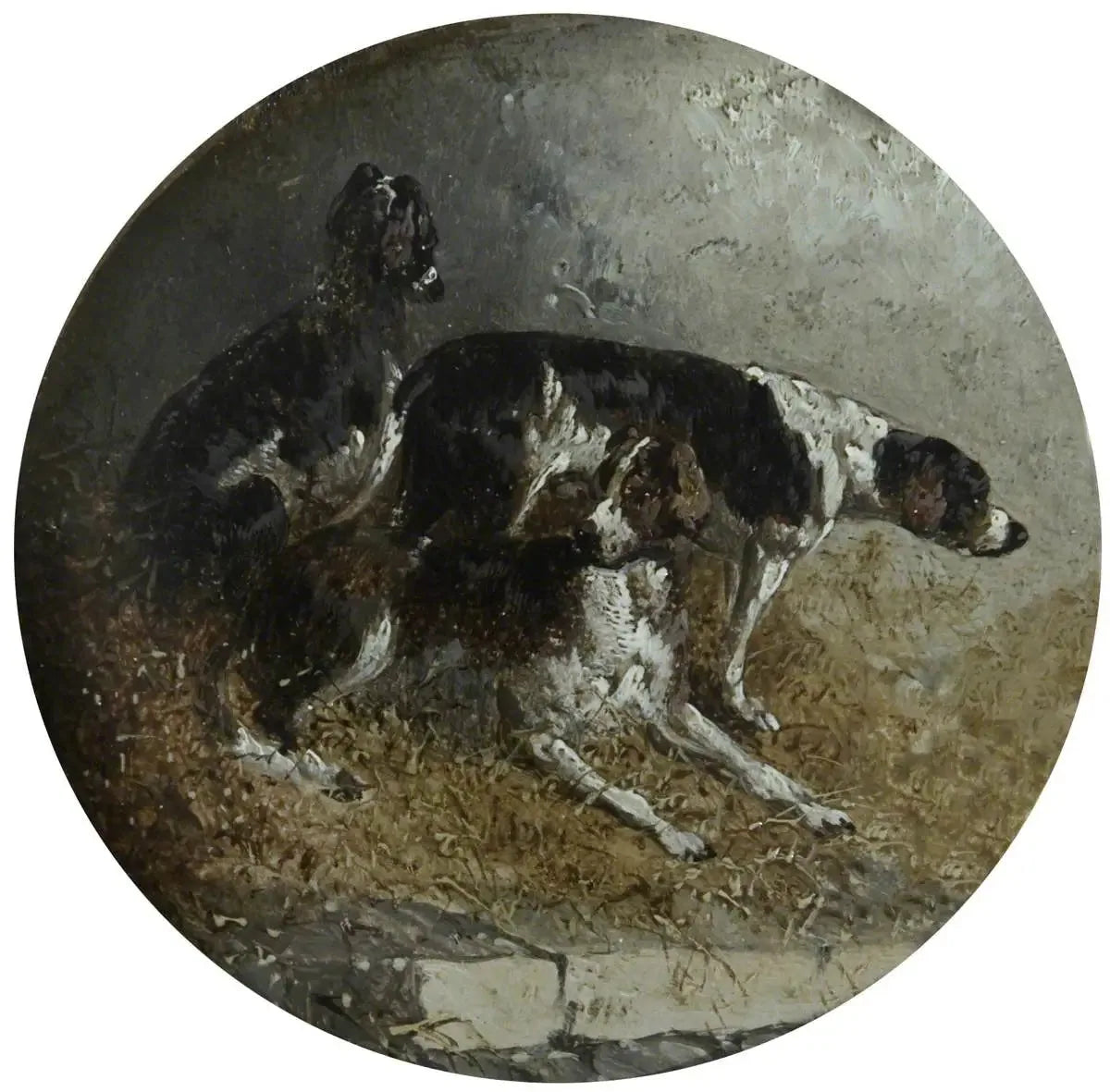 Huit scènes circulaires de chasse au renard : trois chiens au repos - John Frederick Herring, Sr. image 1 reproduction artisanale de tableau