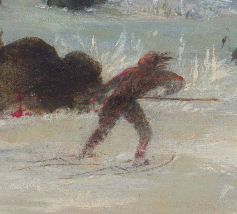 Indiani Assiniboni che inseguono il bisonte con le racchette - George Catlin