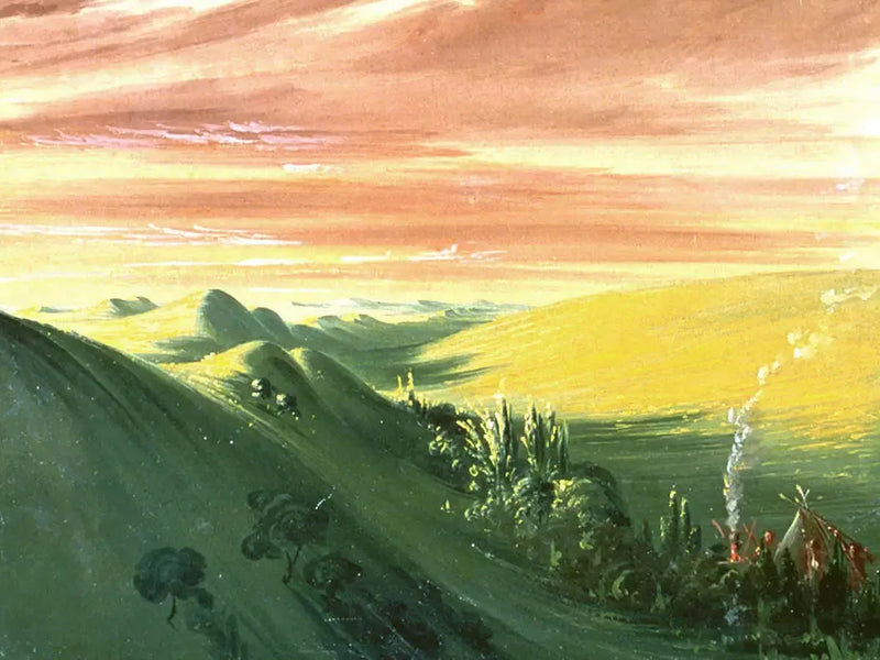 Indiani che campeggiano al tramonto, Haut-Missouri - George Catlin