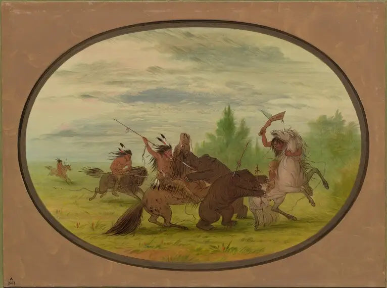 Indiens K’nisteneux attaquant deux grizzlis - George Catlin - Alpha Reproduction