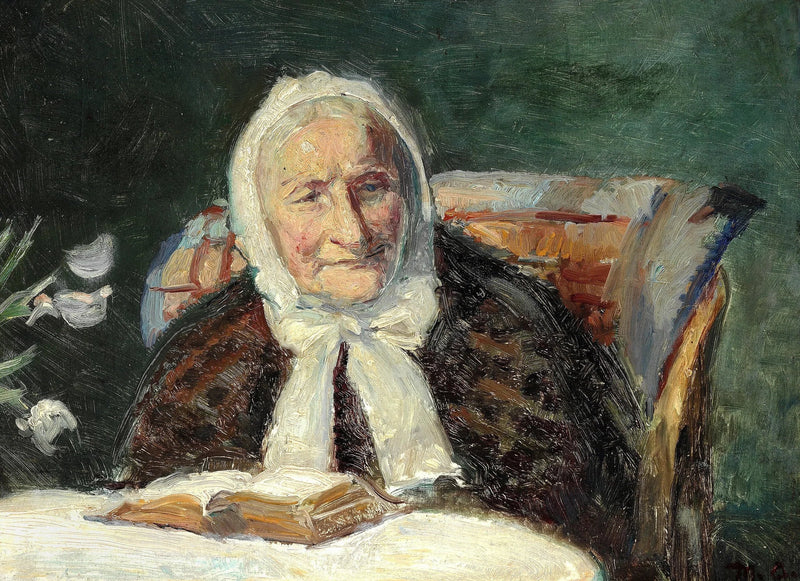 Interno con Ane Bründum, la suocera dell'artista, che legge la Bibbia. - Michael Peter Ancher