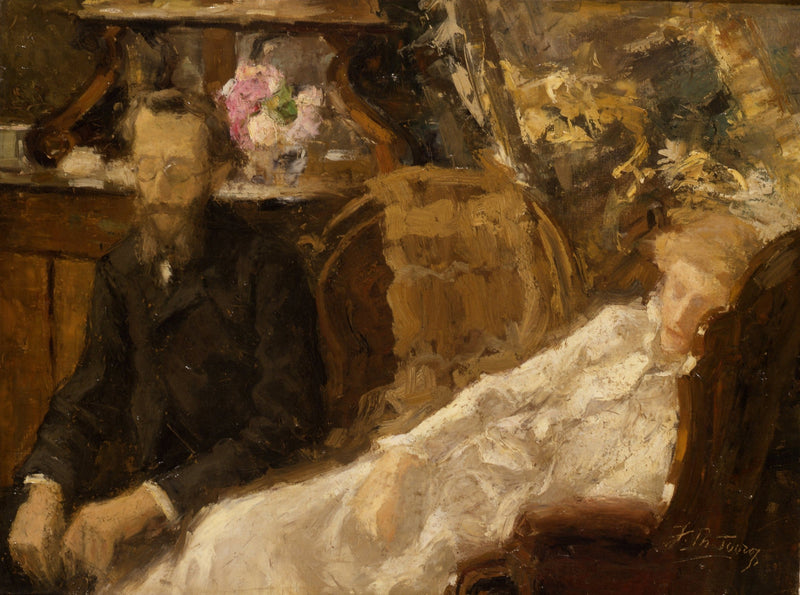 Interno con Annie Toorop-Hall e Ernst Ahn - Jan Toorop