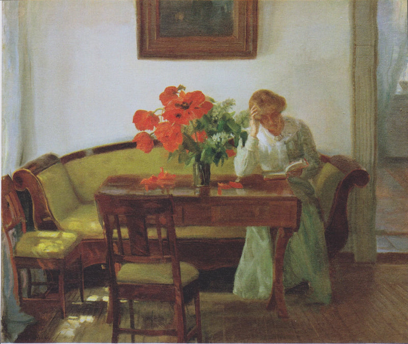 Interno con papaveri e una donna che legge (Lizzy Hohlenberg) - Anna Ancher